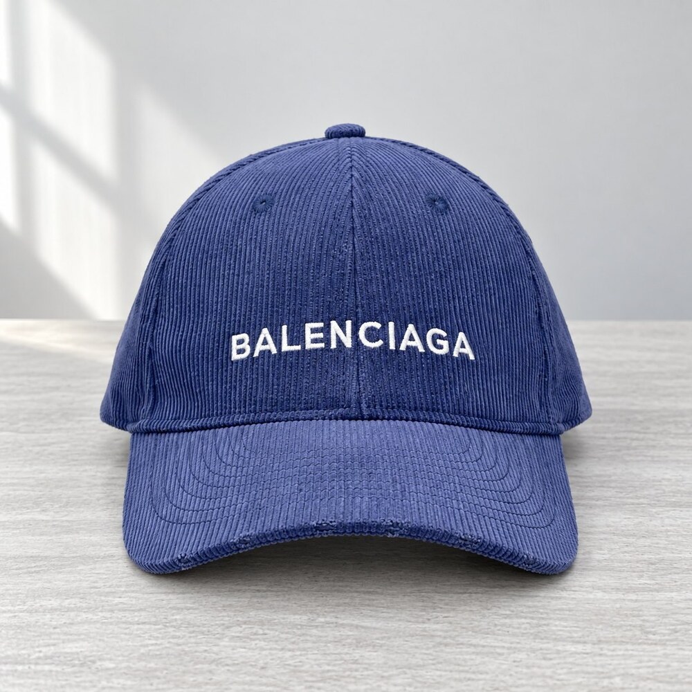Balenciaga Blue Corduroy Logo Cap